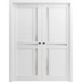 Sartodoors Sliding Closet Bypass Doors 56 x 96in, Quadro 4445 Nordic White W/ Frosted Glass, Sturdy Rails QUADRO4445DBD-NOR-5696